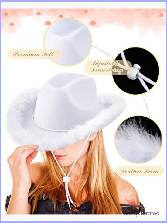 12 Cowgirl Hats with Feather Boa Trim Western Party Costume Accessories